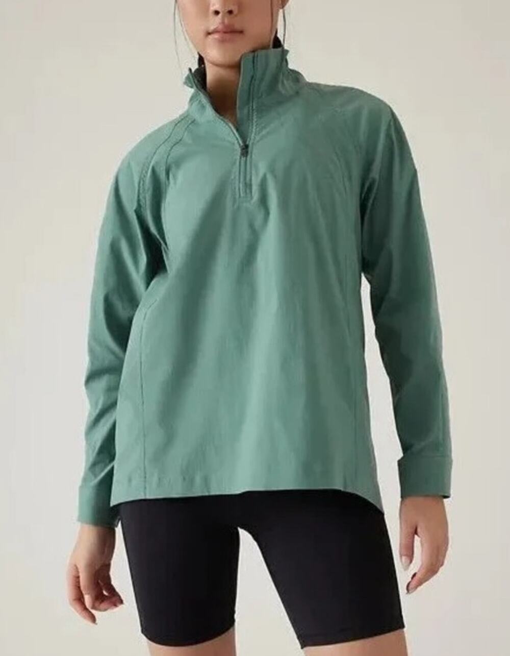 Athleta Advantage Poplin Top Women’s M Green Half-Zip Lightweight Tunic Jacket